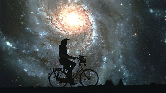 galaxy, bike, bicycle, pass, cyclist, autumn, forest
