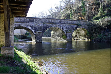 arcos de puente, puente sobre el río, junto al río, Río, Puente de piedra, antiguo puente de