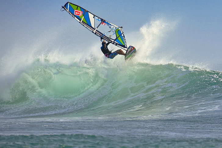 Wind surf, ola, Splash, velocidad, Costa de Ujung origen, Java, Indonesia