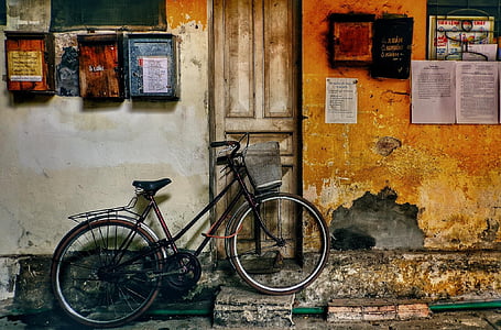 cykel, dörr, halsdiameter, liv, Hanoi, Vietnam, arkitektur