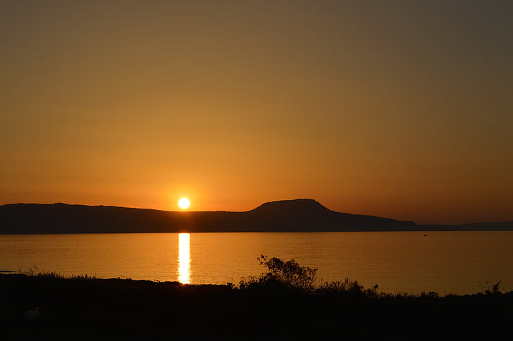 oest, sol, Creta, vacances, posta de sol, nit, natura