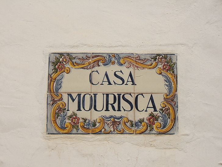 Portugāle, māja, durvju nosaukums, dekorēti, zīme, mājas, apdare