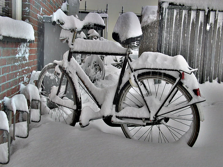 bicycle, winter, snow