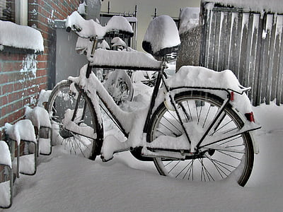 cykel, vinter, snö