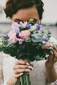 คน, ผู้หญิง, เจ้าสาว, งานแต่งงาน, ชุด, ดอกไม้, ช่อดอกไม้