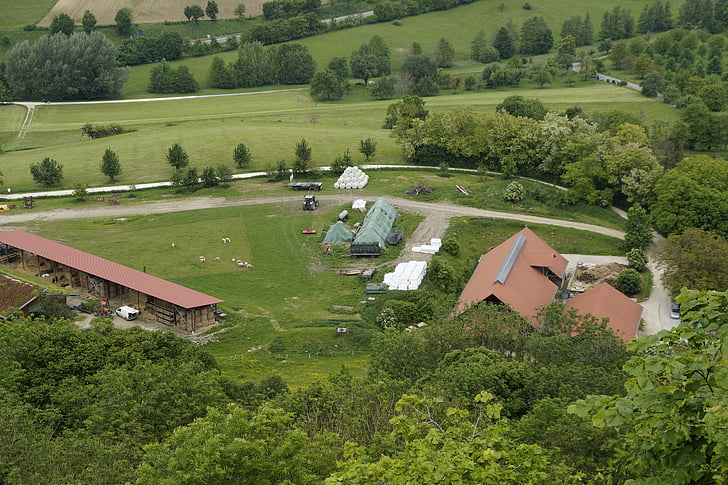 from above, view, homestead, hof, farm, lake constance, rural