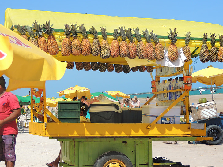 plage, vente, sur roues, ananas