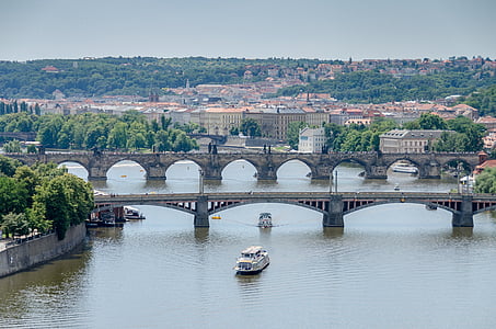 Прага, исторически, Европа, Чешка република, пътуване, панорама, мост