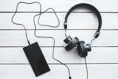 kulaklıklar, Smartphone, teknoloji, müzik, dinleme, siyah, Vintage