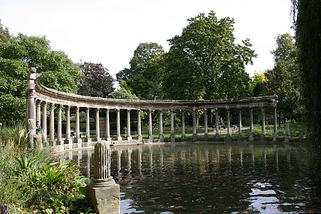 colonnato, colonne, Lago, Parc monceau, Parigi