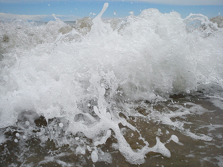wave, spray, foam, sea, beach, inject, chaos