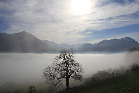bjerge, skyer, Sky, landskab, tåge, Lucerne, idyl