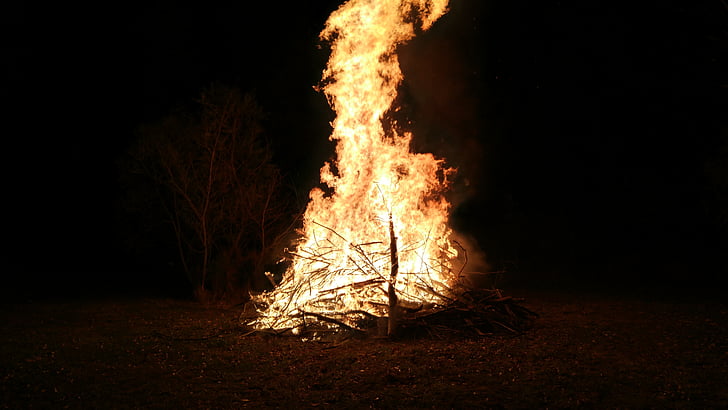 bonfire, fire, night