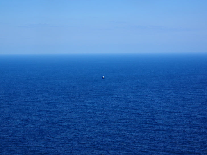 sea, ocean, wide, blue, water, sailing boat, lonely