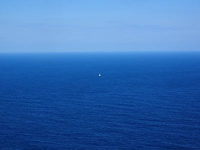 sea, ocean, wide, blue, water, sailing boat, lonely