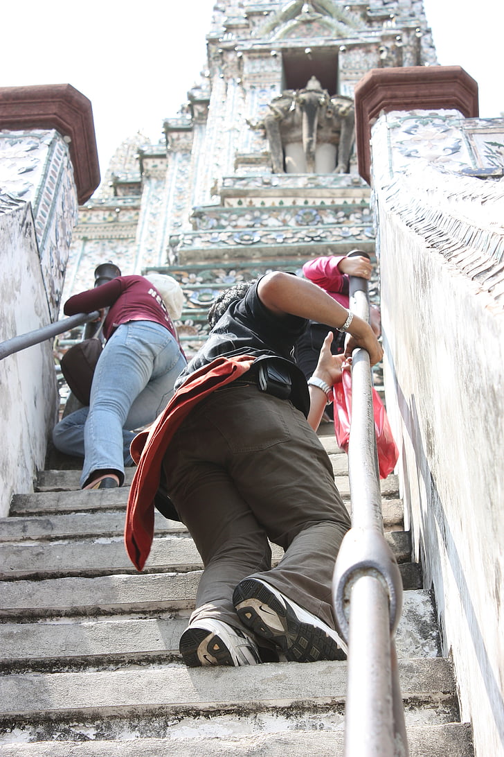 the stair, temple, thailand, bangkok, a challenging, high, the heat