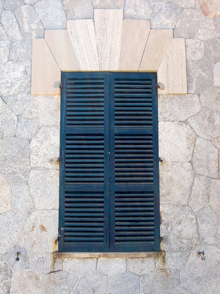 obturador, ventana, persianas de madera, antiguo, fachada, cerrado, verde