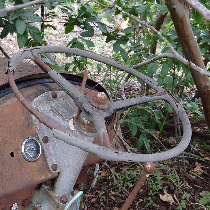 old, worn, rusty, tractor, steering wheel, vintage, antique