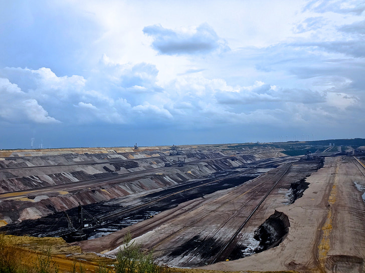open pit mining, garzweiler, brown coal, rain clouds, sky, earth, removal