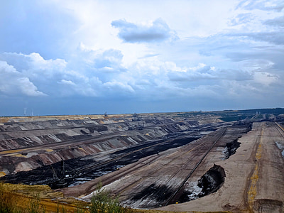 mineração a céu aberto, Garzweiler, carvão marrom, nuvens de chuva, céu, Terra, remoção