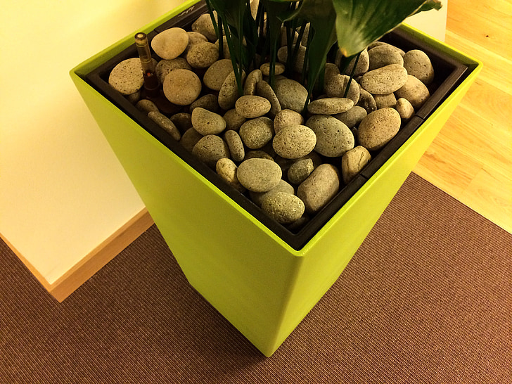 flowerpot, pebbles, bucket, planters, stones, decoration