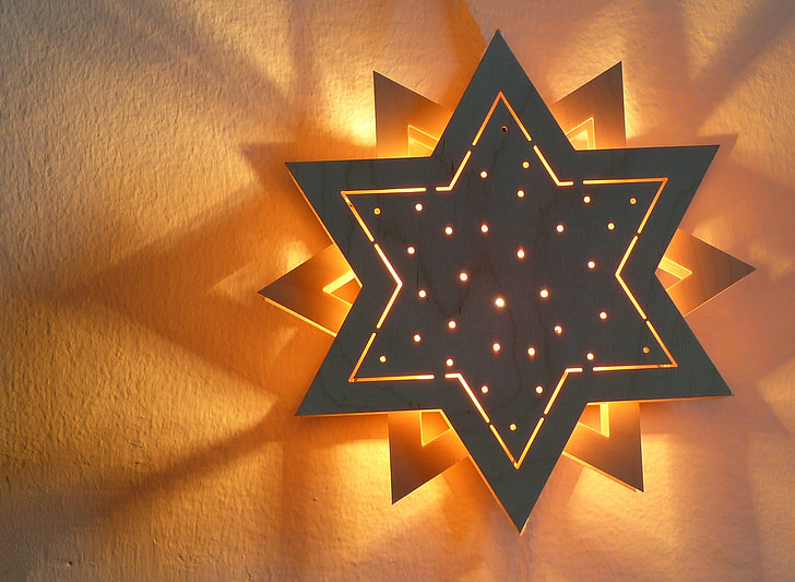 star, shadow, light, illuminated, wood star, mood, advent