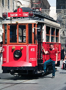 chariot, tram, rouge, ville, public, transport, urbain