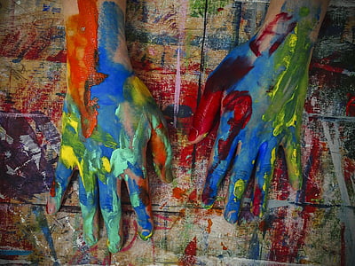 mans, pintura, pintura, creativitat, diversió, colors, mans de colors