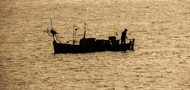 cyprus, ayia napa, fishing boat, sunset, afternoon, sea, gold