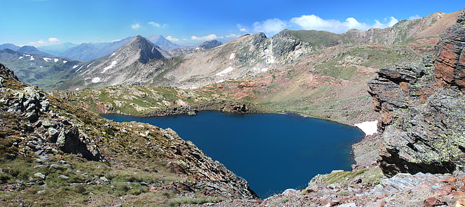 daba, ezers, kalns, Pyrénées, ainava, skats, vasaras