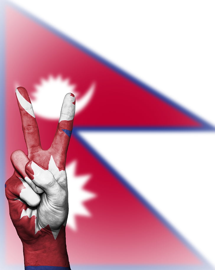 Nepal, fred, hånd, nation, baggrund, banner, farver