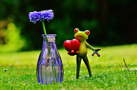 カエル, 愛, バレンタインの日, 花瓶, 花, ガラス, グリーティング カード