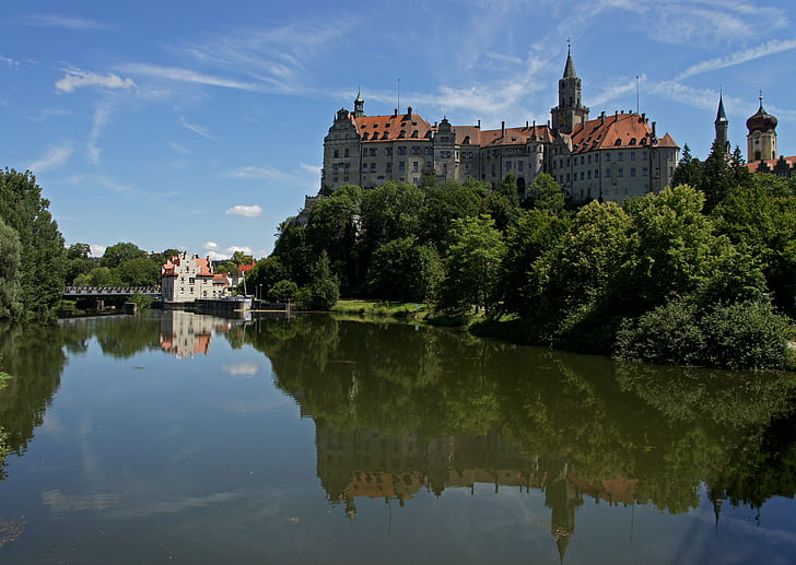 Sigma worstelen kasteel, Donau, Kasteel, huis hohenzollern, water, gebouw, spiegelen