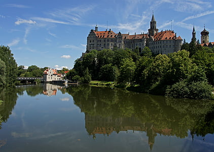 Sigma brottas slott, Donau, slott, huset hohenzollern, vatten, byggnad, spegling