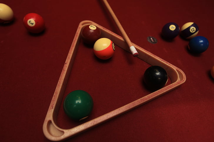 billiards, pool, table, rack, balls, cue, stick