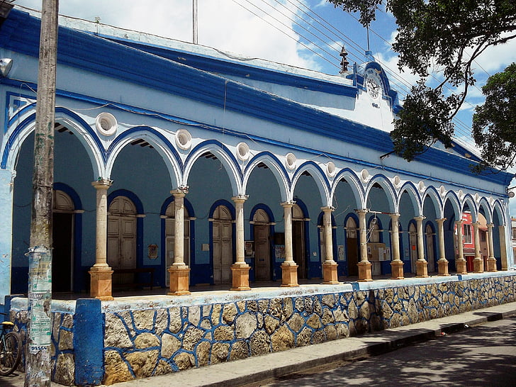 Yucatan, Meksiko, zgrada, struktura, arhitektura, vrata, plava