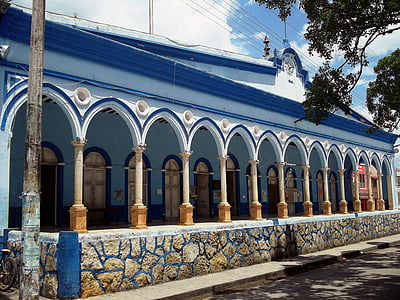 Yucatan, Mexiko, Gebäude, Struktur, Architektur, Türen, Blau