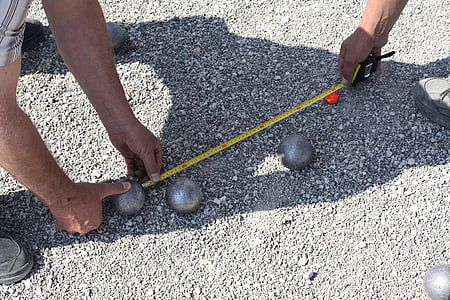 pétanque, boule, sport, jouer, boules de, mesure, ruban à mesurer
