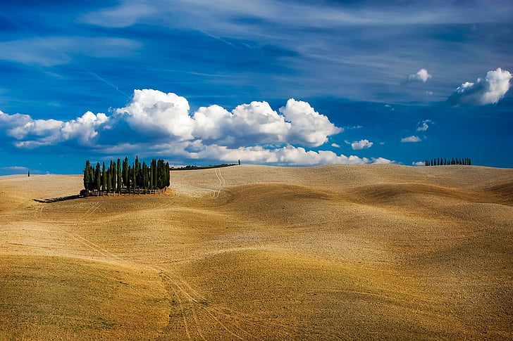 Toscana, Italia, åsene, rulle, landskapet, naturskjønne, himmelen