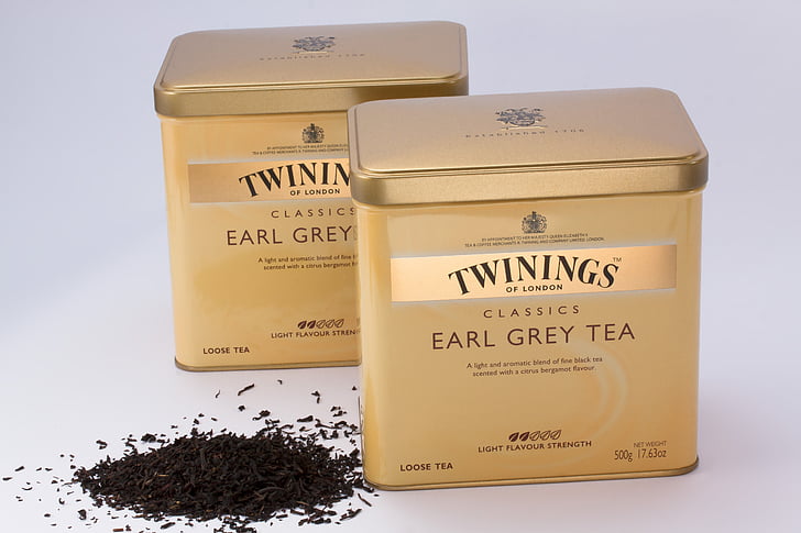 zwarte thee, thee blikken, Tee, Earl gray, Twinings van Londen, merk, Signet