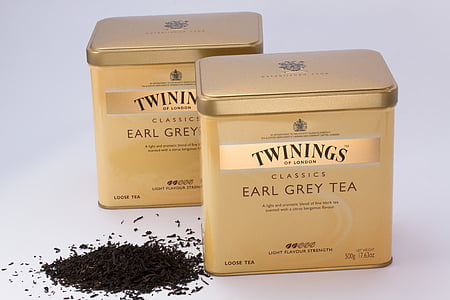 black tea, tea tins, tee, earl gray, twinings of london, brand, signet