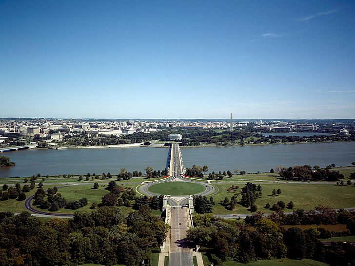 Panorama, Washington, d.c., krajina, Potomac řeka, George washington memorial parkway, Panorama, Architektura