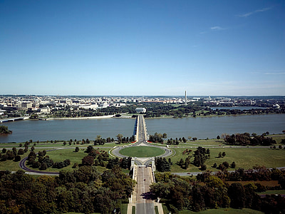 panoràmica, Washington dc, paisatge, riu Potomac, parkway de memorial George washington, horitzó, arquitectura