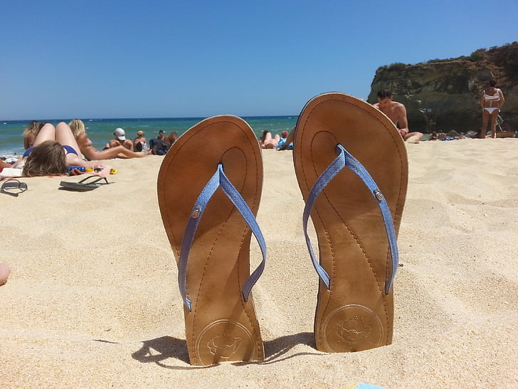 portugal, beach, flip flops, coast, sand, summer, sea