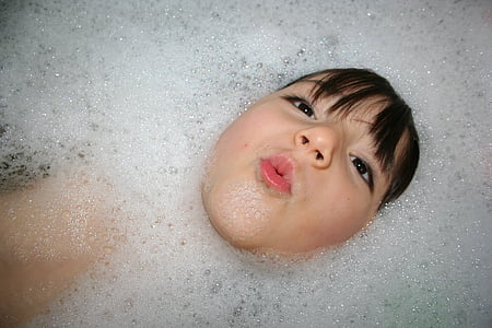 child, bath, foam, soap, bathtub, washing, wet