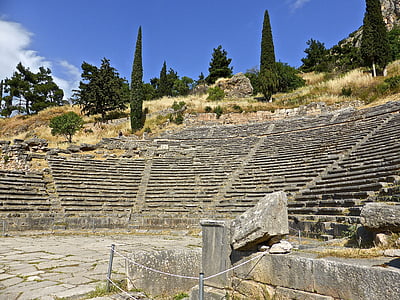 Делфи, амфитеатър, римски, руините, древен, наследство, театър