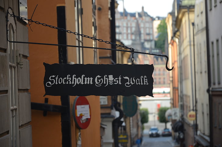 Stockholm, ulice, vývěsní štít, podepsat