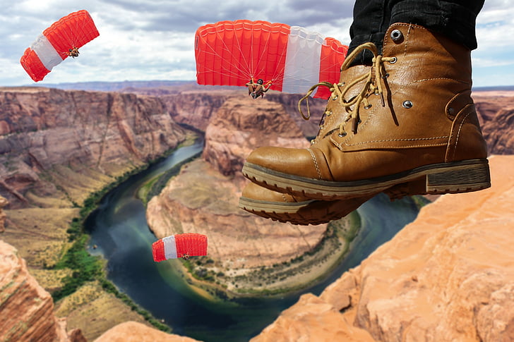 parachutisme, pliage de fer à cheval, page, Arizona, Colorado river, é.-u., gorge