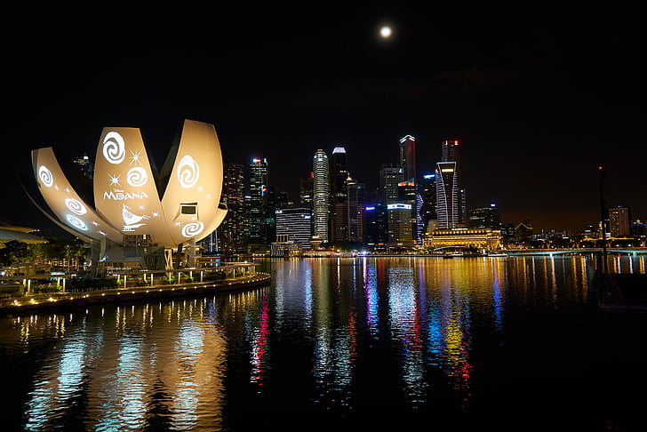 a Marina bay sands, a Hotel, ázsiai, Szingapúr, magas, felhőkarcoló, gyönyörű