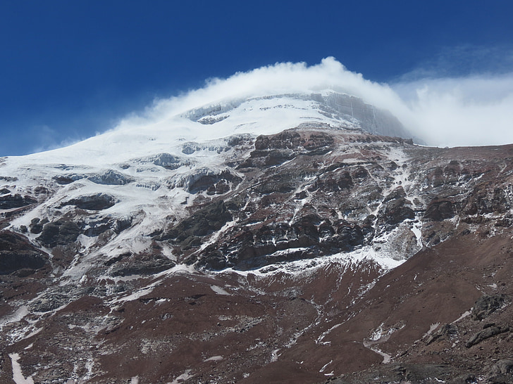 volcano, chimborazo, mountain, rock, snow, cap, majestic